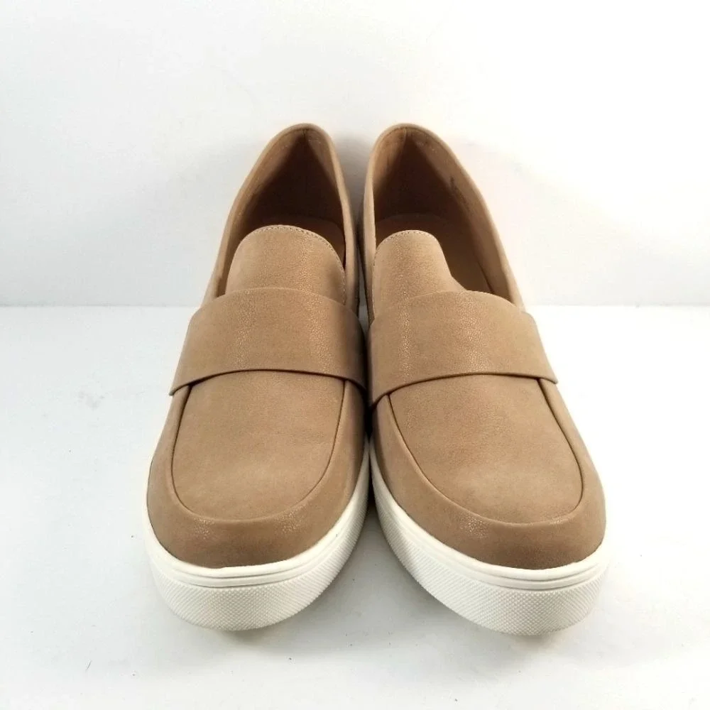 MIA‎ Tan Penny Loafer Wedge Sneakers Women Size 12 Neutral Slip On Shoes